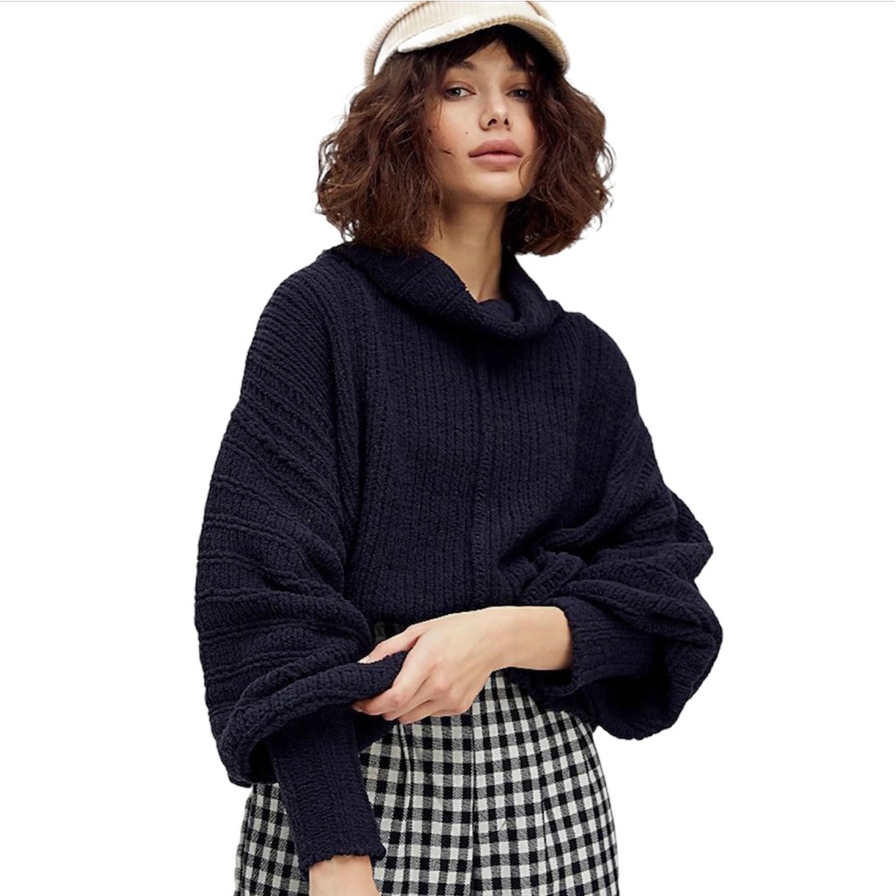 Free People Black Cowl Neck Sweater